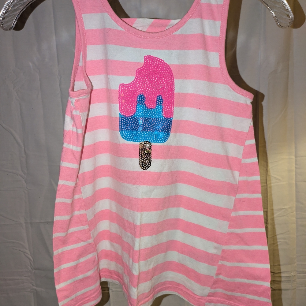 Cynthia Rowley Pink and White Striped Tank with Ice Cream Graphic